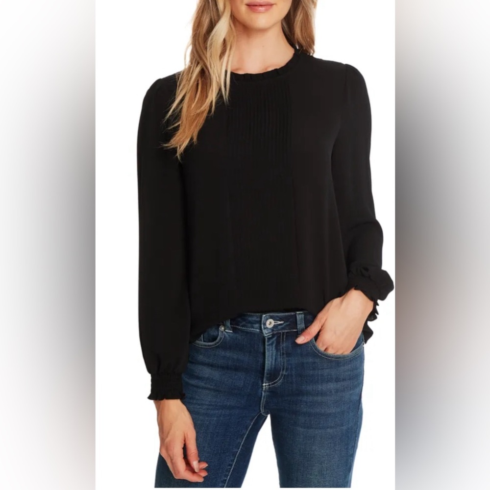 CeCe Pintucked Long-sleeve Blouse